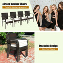 Set of 4 Patio Rattan Stackable Dining Chair with Cushioned Armrest for Garden by LJGDeals