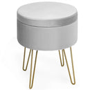 Round Velvet Storage Ottoman Footrest Stool Vanity Chair with Metal Legs by LJGDeals