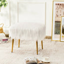 Faux Fur Vanity Stool with Golden Metal Legs for Makeup Room by LJGDeals