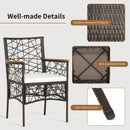 2 Pieces PE Wicker Patio Bistro Dining Chairs with Acacia Wood Armrests and Cushions by LJGDeals