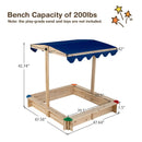 Kids Wooden Sandbox with Height Adjustable and Rotatable Canopy Outdoor Playset by LJGDeals