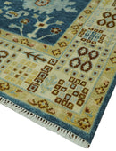 Hand knotted Blue and Beige 8x10 Traditional Oushak wool area rug by The Rug Decor