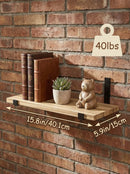 Wood Wall Shelves 15.8” with Metal Brackets – Rustic Floating Shelves | 5/8 Pack by 2Dropme
