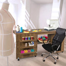 Folding Sewing Table Shelves Storage Cabinet Craft Cart with Wheels by LJGDeals