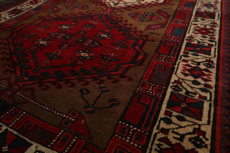 3'8" x 11' Vintage Runner Hand Knotted Wool Tribal Hamadan Area Rug Brown