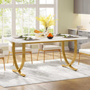 63" Dining Table, Modern Kitchen Table with Faux Marble Table Top