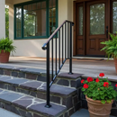 Outdoor Stair Handrail for 1–4 Steps, Adjustable Black Steel Railing by 2Dropme