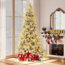 7 Feet Snow-flocked Artificial Christmas Tree Pre-lit Hinged Xmas Tree with Warm White LED Lights by LJGDeals
