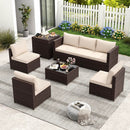 8 Piece Patio Furniture Set with Storage Box and Tempered Glass Coffee Table-Beige by LJGDeals