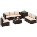 8 Piece Patio Furniture Set with Storage Box and Tempered Glass Coffee Table-Beige by LJGDeals