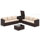 8 Piece Patio Furniture Set with Storage Box and Tempered Glass Coffee Table-Beige by DirectDeals