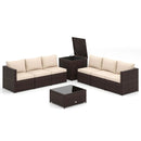 8 Piece Patio Furniture Set with Storage Box and Tempered Glass Coffee Table-Beige by LJGDeals
