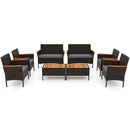 8 Piece Patio Wicker Sofa Set 4 Rattan Chairs and 2 Loveseat with 2 Table by DirectDeals