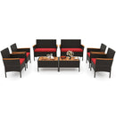 8 Piece Patio Wicker Sofa Set 4 Rattan Chairs and 2 Loveseat with 2 Table by DirectDeals