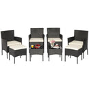 8 Pieces Patio Wicker Conversation Set with 2 Coffee Tables and 2 Ottomans by LJGDeals