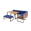8 Pieces Patio Acacia Wood Dining Table Set with Ottoman Cushions-Navy by LJGDeals