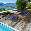 8 Pieces Patio Acacia Wood Dining Table Set with Ottoman Cushions-Navy by LJGDeals