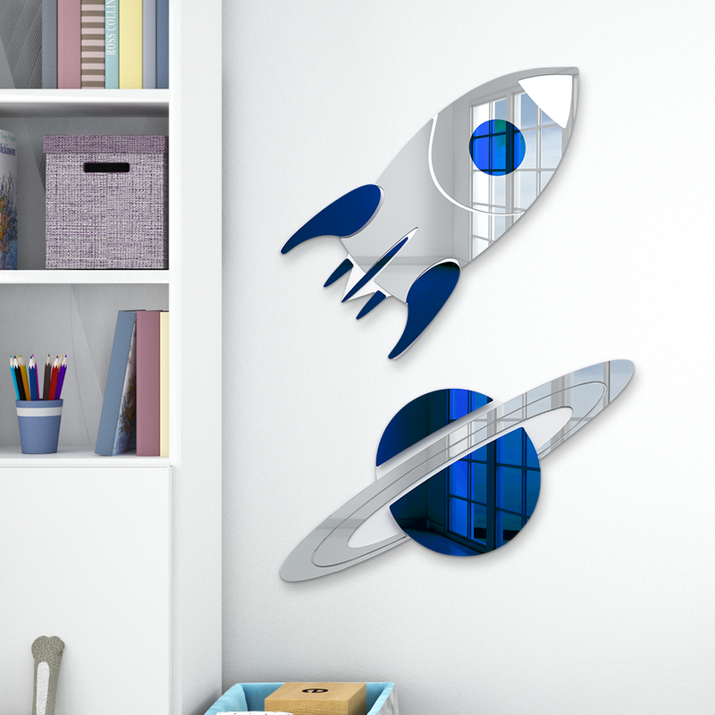 2-Piece Set | Planet Saturn & Space Rocket Decor