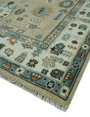 Hand knotted Peach, Ivory and Gray 8x10 Oriental Oushak wool area rug by The Rug Decor