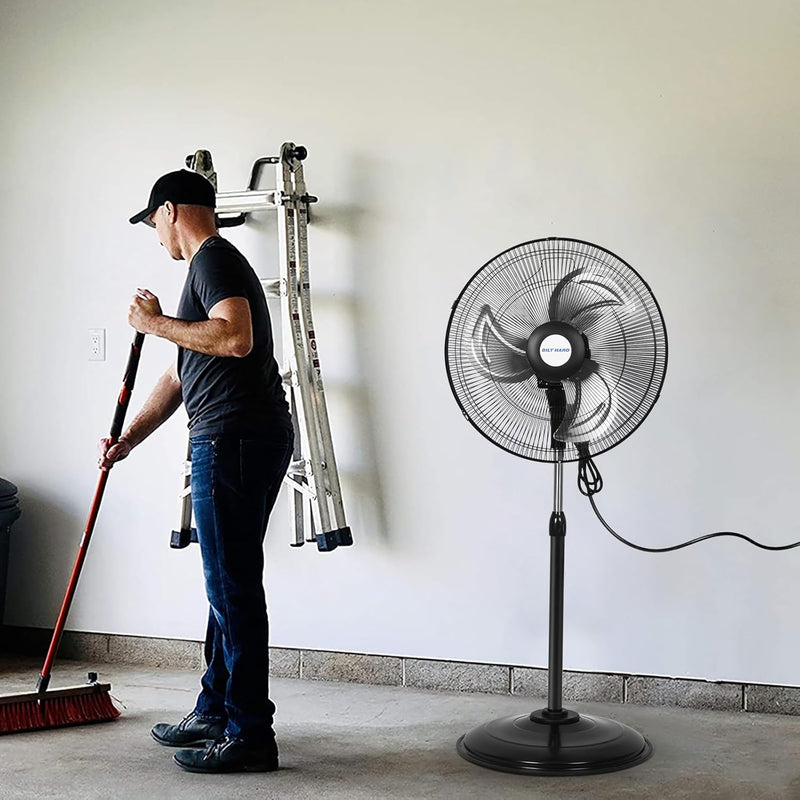 BILT HARD 18" 3900 CFM Oscillating Pedestal Fan: High Velocity, 3-Speed Metal Shop Fan, UL Listed