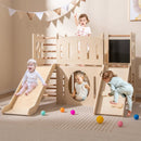 8-in-1 Toddler Slide Wooden Indoor Playground with Climber and Chalkboard-Natural by LJGDeals