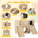 8-in-1 Toddler Slide Wooden Indoor Playground with Climber and Chalkboard-Natural by LJGDeals