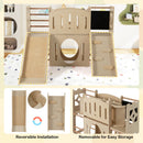 8-in-1 Toddler Slide Wooden Indoor Playground with Climber and Chalkboard-Natural