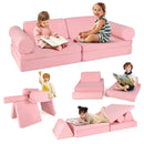 8 Pieces Kids Play Couch Foam Building Fort Play Set with Suede Cover-Pink by LJGDeals