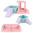 8 Pieces Kids Play Couch Foam Building Fort Play Set with Suede Cover-Pink by LJGDeals