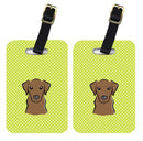 Checkerboard Lime Green Chocolate Labrador Luggage Tag