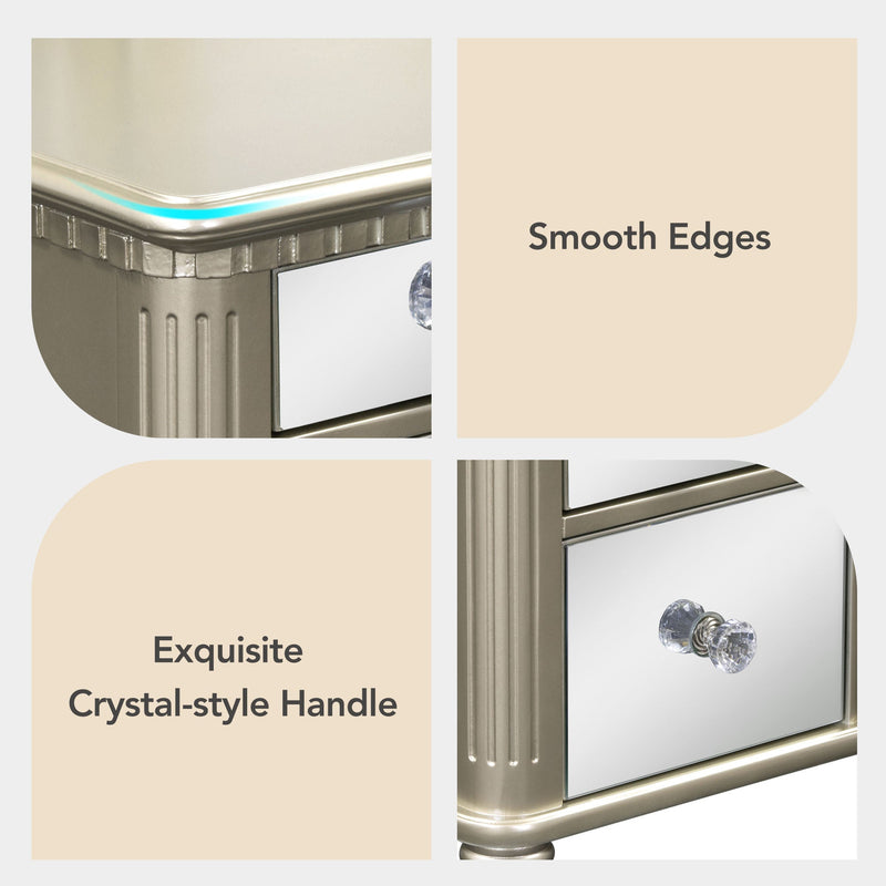 43" Dressing Table Set with Mirrored Drawers and Stool, Tri-fold Mirror, Makeup Vanity Set for Bedroom, Gold