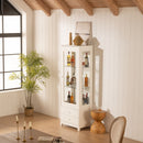 Modern Upholstered Glass Display Cabinet With Adjustable LED Light - White