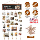 Wooden Hanging Picture Frame Photo Display String Ropes with 30 Clips Writable Blackboard Wall Decoration Postcard Artwork Picture Organizer