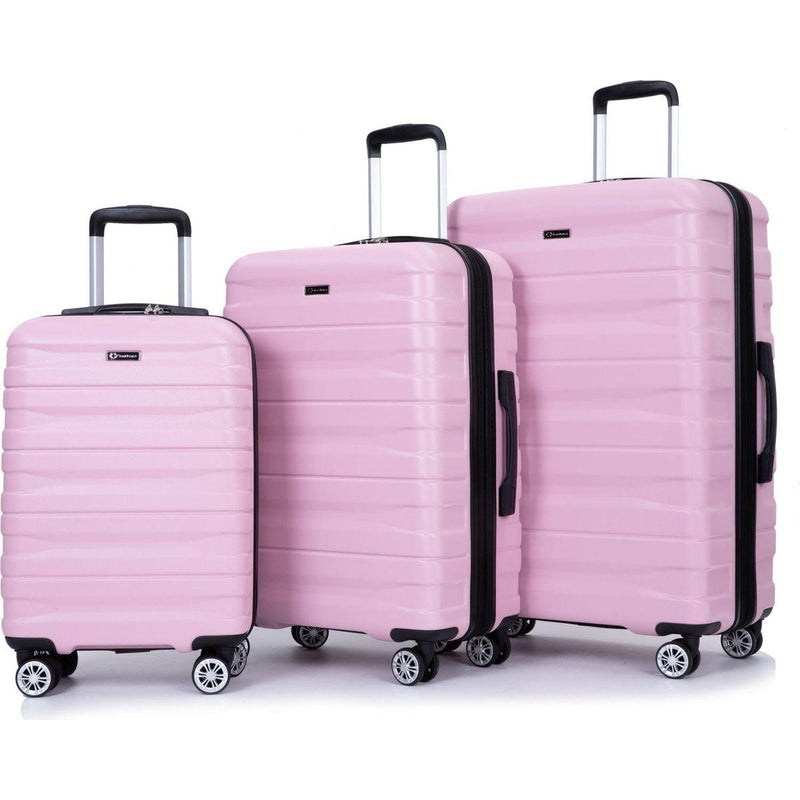 3 Piece Luggage Sets PC Lightweight & Durable Expandable Suitcase with Two Hooks, Double Spinner Wheels, TSA Lock, (21/25/29) Pink