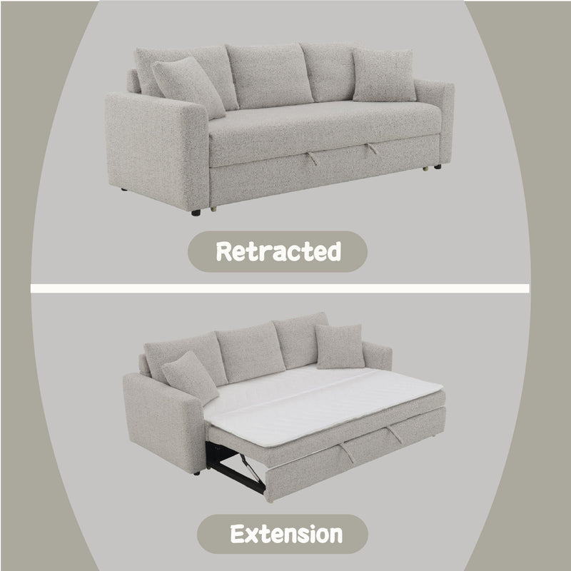 Connie - Boucle Sleeper Sectional Sofa With 2 Toss Pillows - Beige, photo 5 of 7