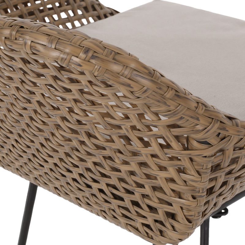 Walker Edison | Outdoor 29.25'' Wicker and Iron Barstool with Cushion (Set of 2)