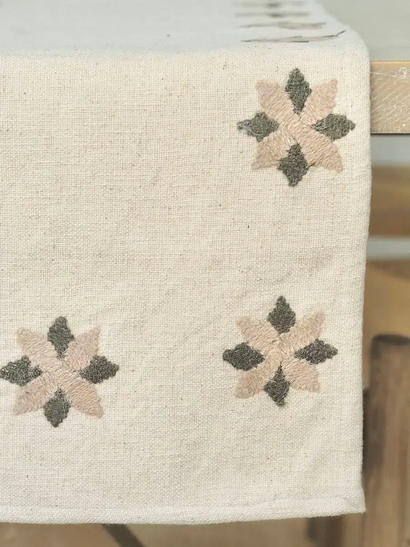 Embroidered Star Table Runner Green