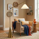 Lisbon - Floor Lamp With On / Off Switch Coned Base Hanging Shade - Antique Brass / White by HouseOfZazla