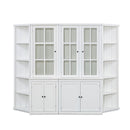 Retro Style Wall Suit With Glass Doors, 75.25" Tall Display Cabinets & Triangle Sided Bookshelves - White