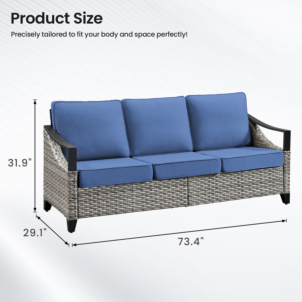 73.4" Wide Outdoor Wicker Sofa, photo 9 of 10