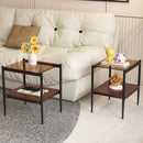 Modern Rectangle End Table (Set of 2) With Tempered Glass Tabletop And Layer - Brown by HouseOfZazla