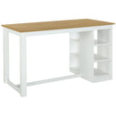 60"Lx30"W Solid Wood Farmhouse Counter Height Dining Table Set with 3-Tier Storage Shelves, Upholstered Dining Chairs for 4, 5-Piece, White