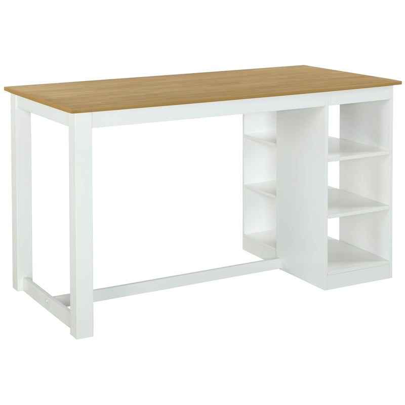 60"Lx30"W Solid Wood Farmhouse Counter Height Dining Table Set with 3-Tier Storage Shelves, Upholstered Dining Chairs for 4, 5-Piece, White