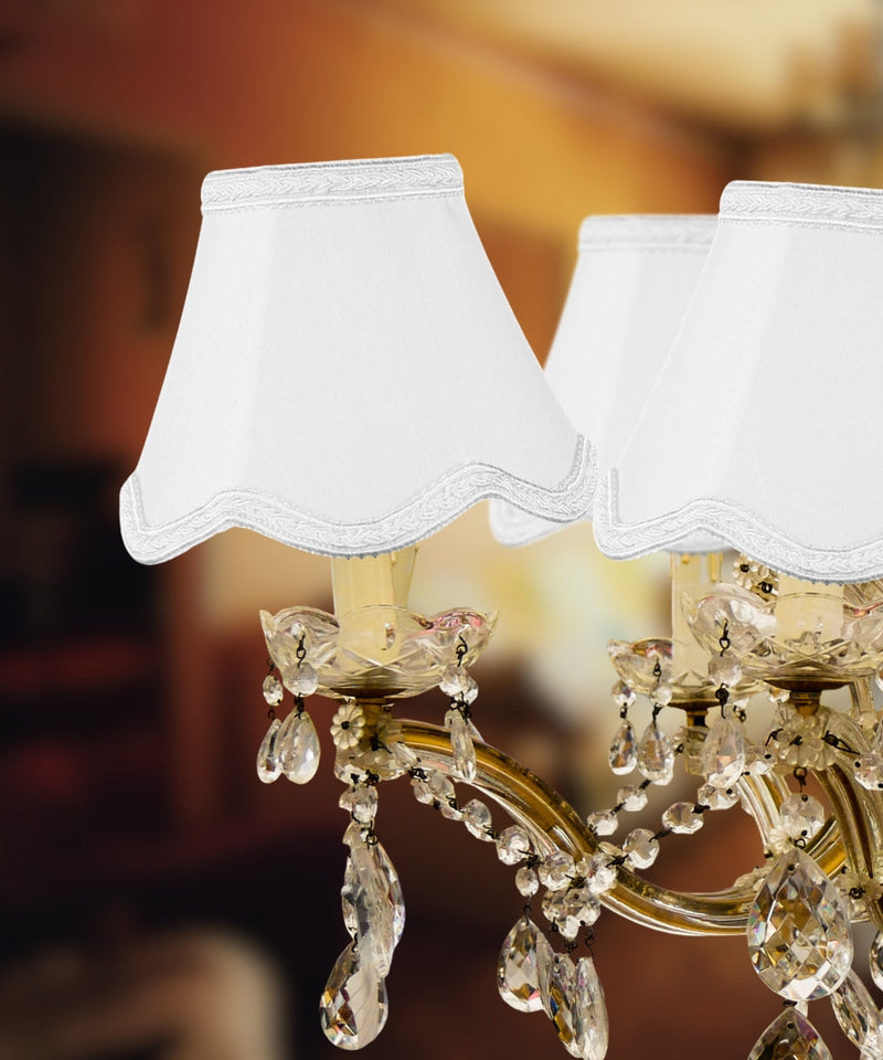 5"W x 4"H Set of 6 Down White Scallop Stretch Clip-on Candelabra Lampshade