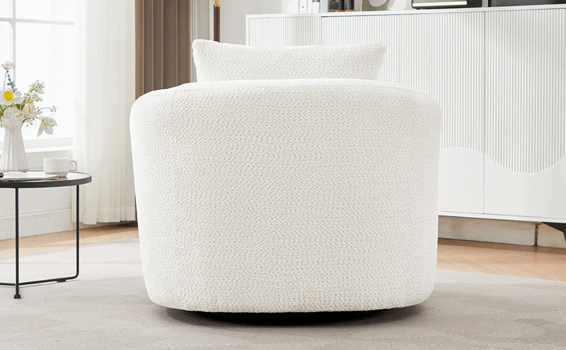 360° Swivel Barrel Sofa Chair with Throw Pillow, Chenille Upholstered Accent Chair, Beige, 38.2'