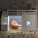 Loft Bed With Storage Staircase, Window & LED Light