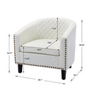 accent Barrel chair living room chair with nailheads and solid wood legs white pu leather