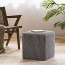 Chabani - Indoor Modern Knitted Fabric Cube Pouf Ottoman - Light Gray by HouseOfZazla