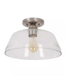 Catalina 13"W 1-Light Semi Flush Mount Vintage Light Fixture Brushed Nickel Finish with Glass Shade by LampsUSA