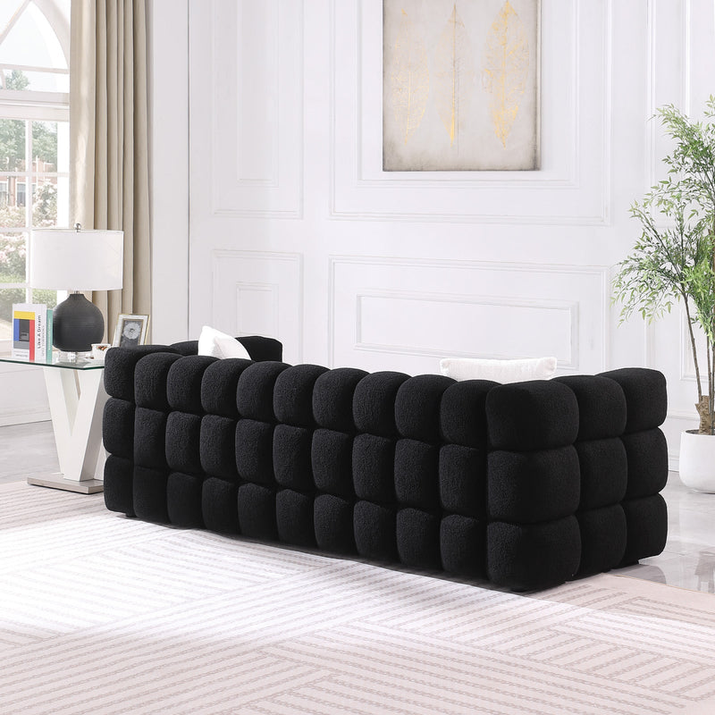 84.3 length, 35.83" deepth, human body structure for USA people, marshmallow sofa,boucle sofa, White color,3 seater